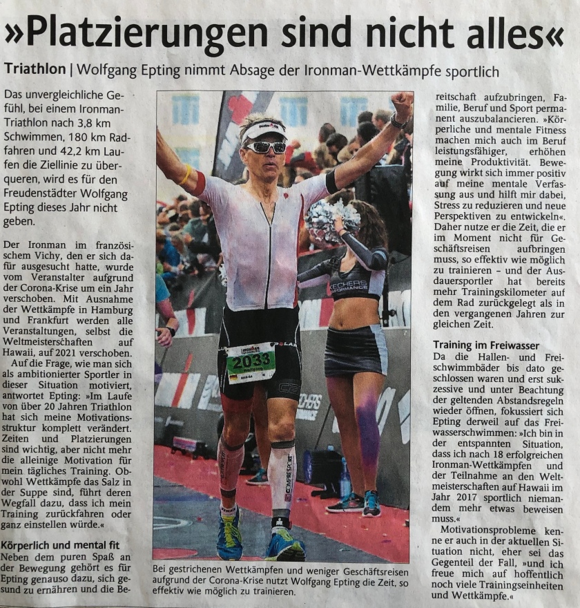 Schwarzwälder Bote 09.06.2020 Wolfgang Epting IRONMAN Triathlon Text